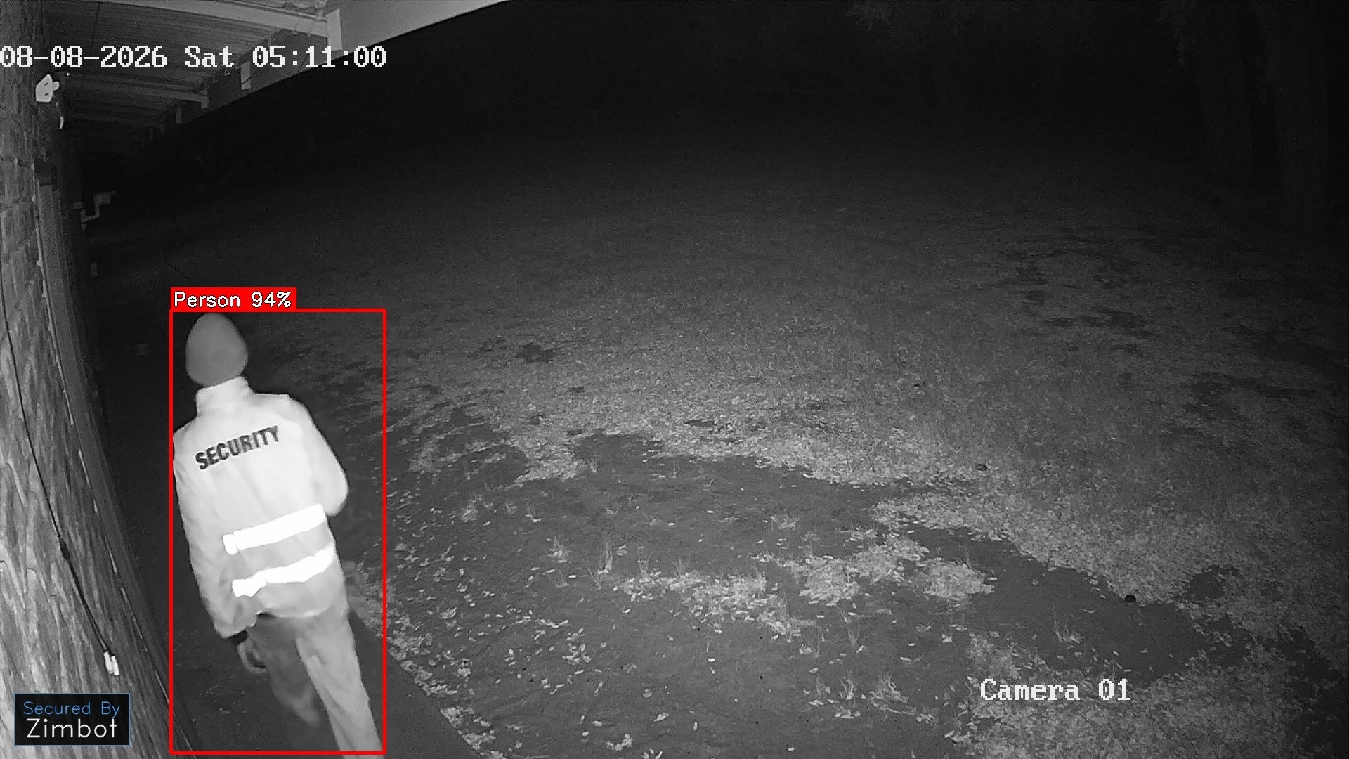 Zimbot AI human detection CCTV alert showing a detected person